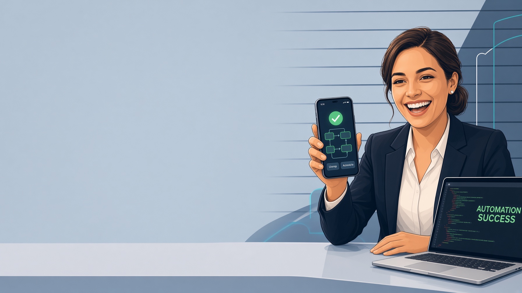 A business owner with a working automation on her phone